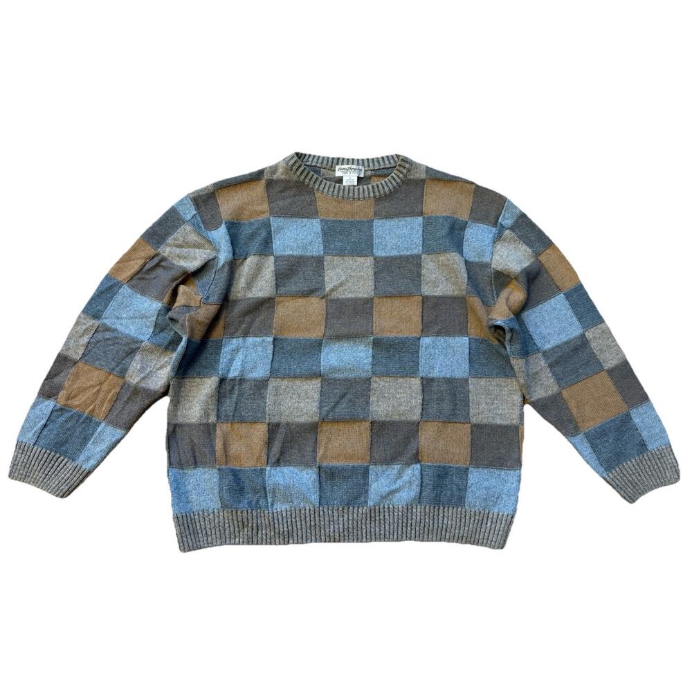 Vtg 80s Norm Thompson Hand Knit Abstract Art Sweater Coogi Style Mens Size Large